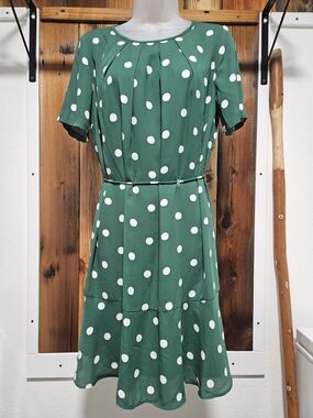 Ann Taylor Green and White Polka Dot Midi Dress